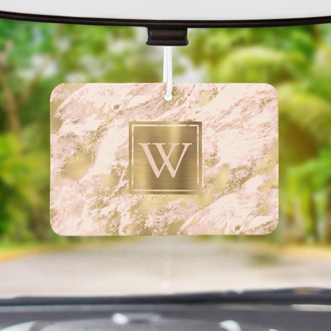 Elegant Blush Pink Gold Marble Monogram Air Freshener (Creator Uploaded)