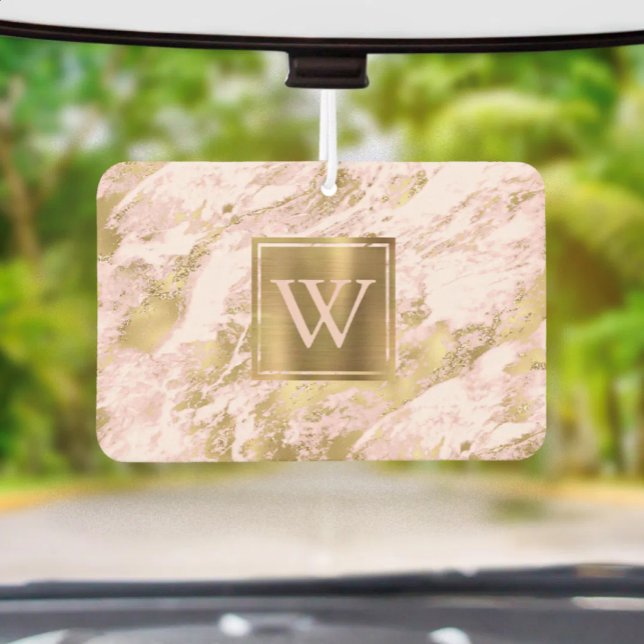 Elegant Blush Pink Gold Marble Monogram Air Freshener (Creator Uploaded)
