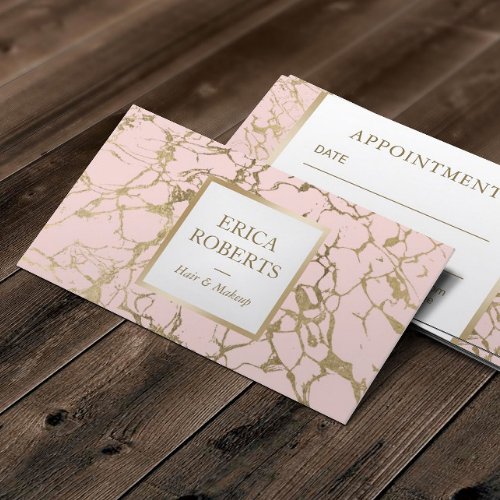 Elegant Blush Pink  Gold Marble Salon SPA Appointment Card