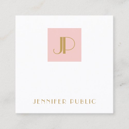 Elegant Blush Pink Gold Modern Monogram Template Square Business Card