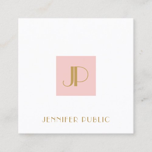 Elegant Blush Pink Gold Monogram Modern Template Square Business Card