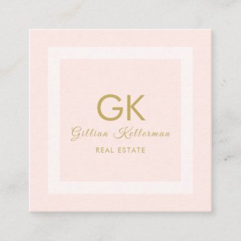 Elegant Blush Pink Gold Monogram Square Business Card by ilovedigis at Zazzle