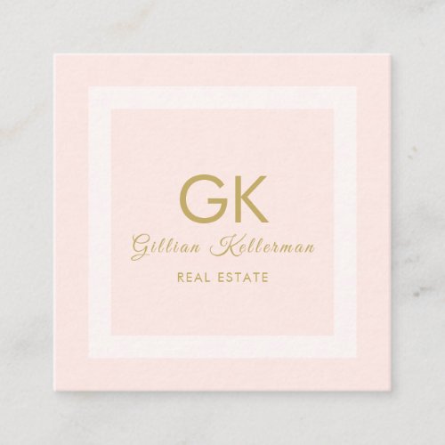 Elegant Blush Pink Gold Monogram Square Business Card
