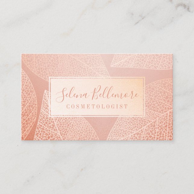 Elegant Blush Pink Gold Natural Pressed Leaf Business Card (Front)