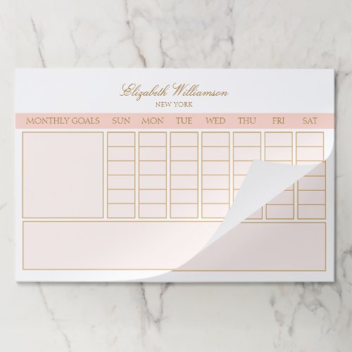 Elegant Blush Pink Gold Notes Month Paper Pad