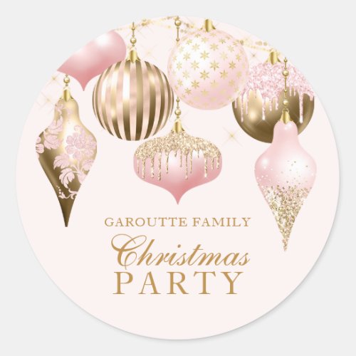 Elegant Blush Pink Gold Ornaments Christmas Party Classic Round Sticker