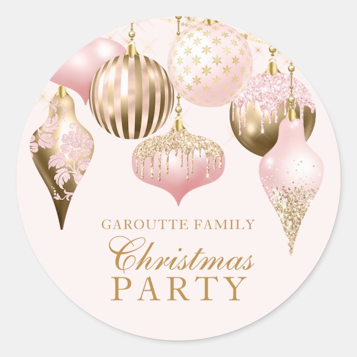 Elegant Blush Pink Gold Ornaments Christmas Party Classic Round Sticker