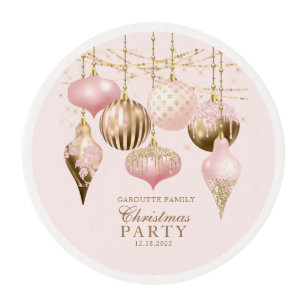 Elegant Blush Pink Gold Ornaments Christmas Party Edible Frosting Rounds