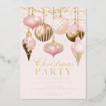 Elegant Blush Pink Gold Ornaments Christmas Party  Foil Invitation