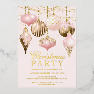 Elegant Blush Pink Gold Ornaments Christmas Party Foil Invitation