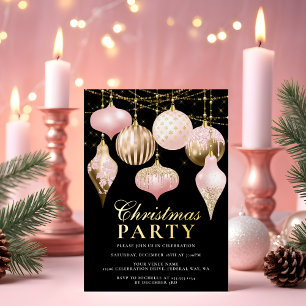 Elegant Blush Pink Gold Ornaments Christmas Party  Foil Invitation
