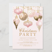 Elegant Blush Pink Gold Ornaments Christmas Party Invitation