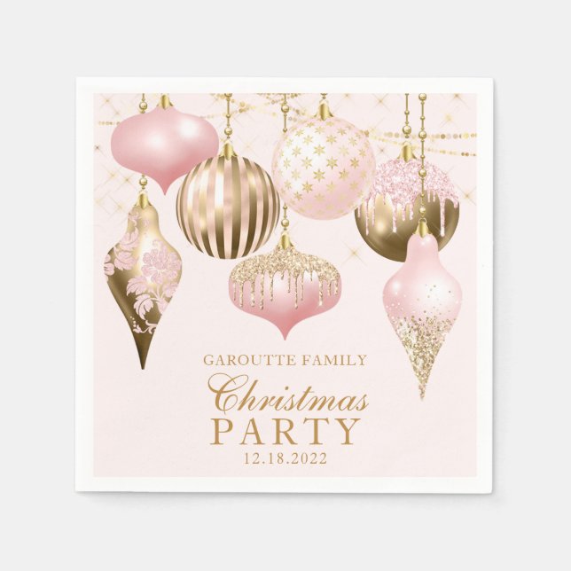 Elegant Blush Pink Gold Ornaments Christmas Party Napkins (Front)
