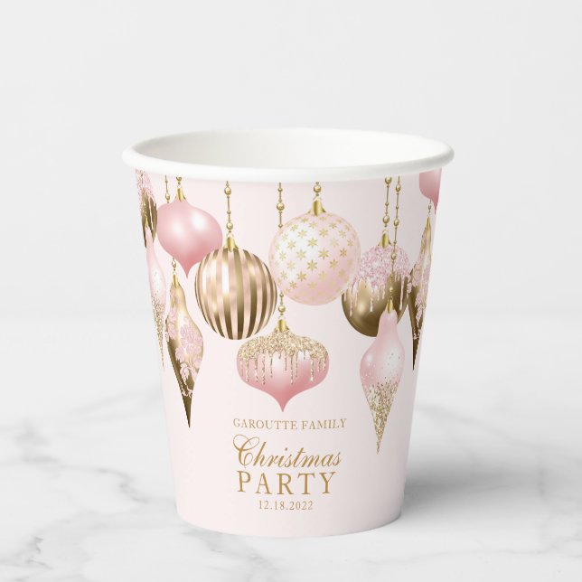 Elegant Blush Pink Gold Ornaments Christmas Party Paper Cups (Front)