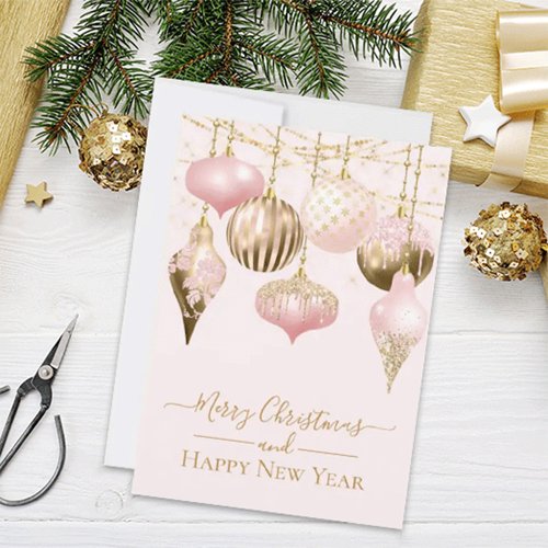 Elegant Blush Pink Gold Ornaments Merry Christmas  Card