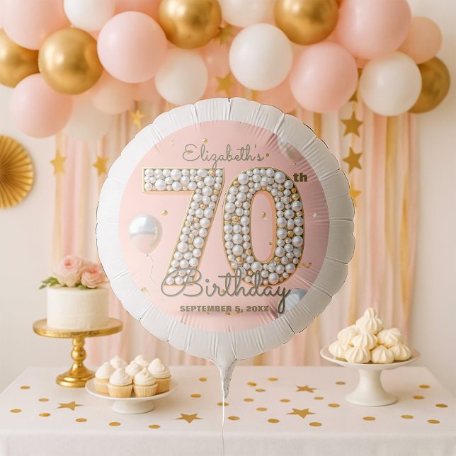 Elegant Blush Pink Gold Pearl Mosaic 70th Birthday Balloon (Creator Uploaded)
