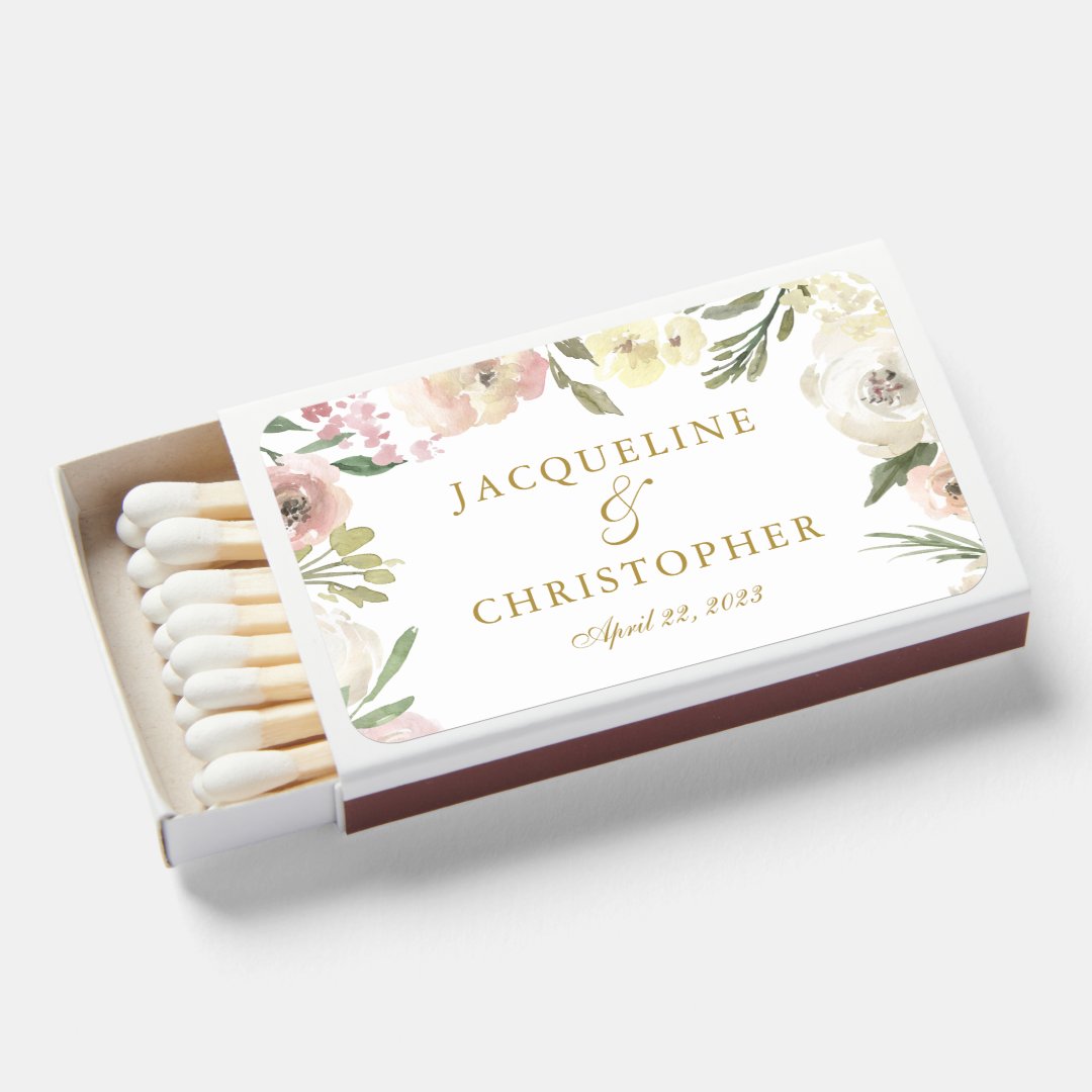 Elegant Blush Pink Gold Peony Floral Wedding Favor Matchboxes | Zazzle