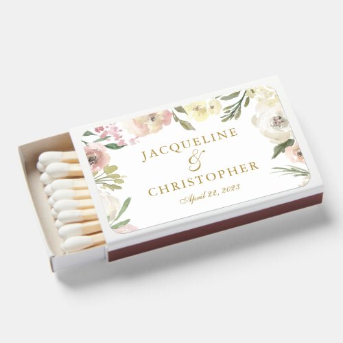 Elegant Blush Pink Gold Peony Floral Wedding Favor Matchboxes