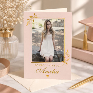 Elegant Blush Pink Gold Photo Graduation  Card