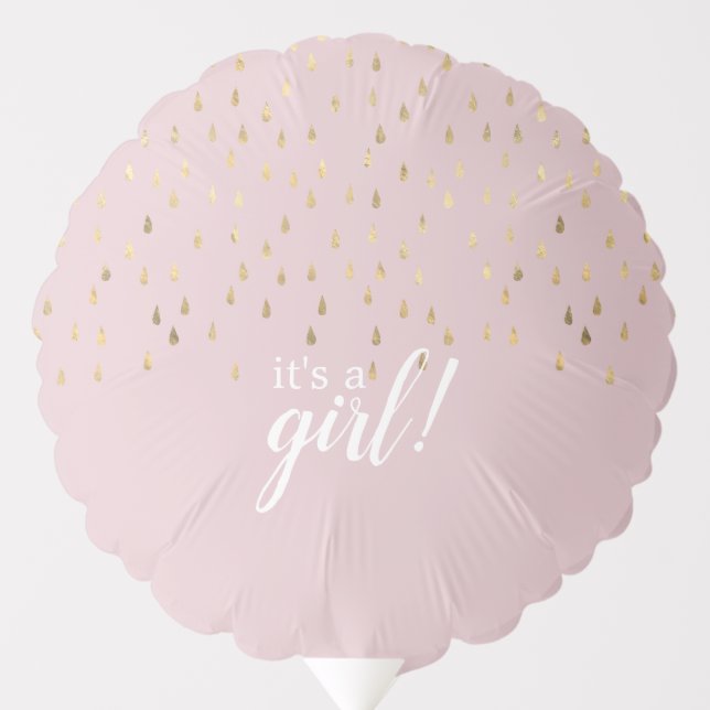 Elegant Blush Pink & Gold Raindrops Baby Shower Balloon (Front)