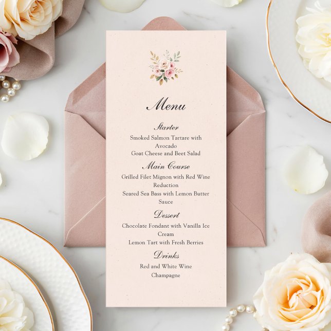 Elegant Blush Pink Gold Roses Wedding Flat Menu (Creator Uploaded)