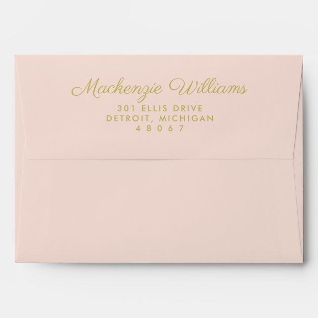 Elegant Blush Pink Gold Stripe Lined Wedding Envelope (Back (Top Flap))