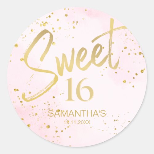 Elegant Blush Pink &amp; Gold Sweet 16 Birthday Classic Round Sticker