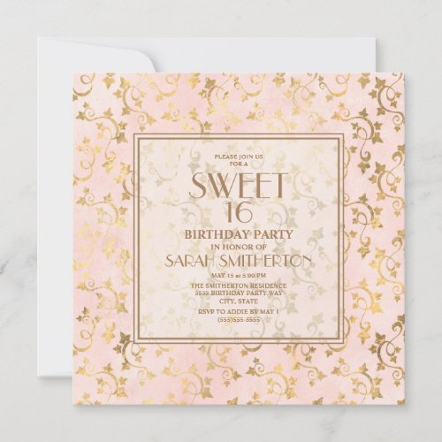 Elegant Blush Pink Gold Sweet 16 Invitation