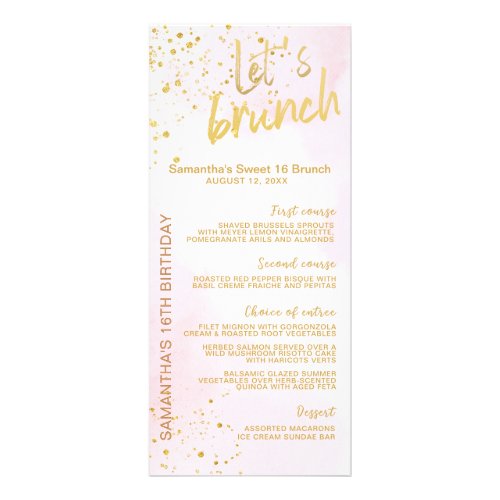 Elegant Blush Pink &amp; Gold Sweet 16 Menu 