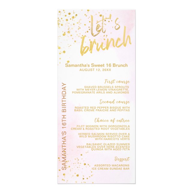 Elegant Blush Pink & Gold Sweet 16 Menu  (Front)