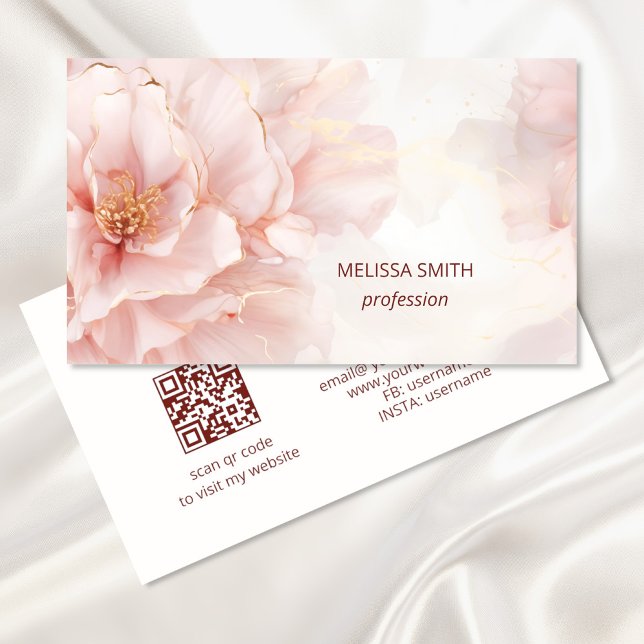 Elegant Blush Pink Gold Watercolor Flower Business Card (Creator Uploaded)
