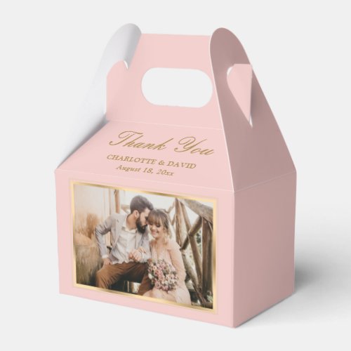 Elegant Blush Pink Gold Wedding Photo Thank You Favor Boxes