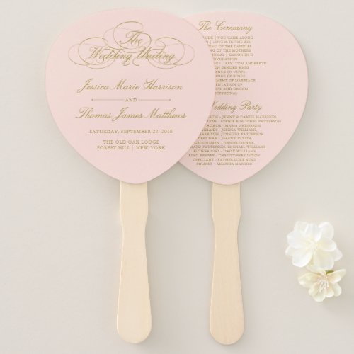 Elegant Blush Pink  Gold Wedding Program Template Hand Fan