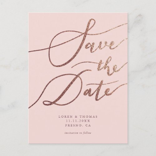 Elegant Blush Pink Gold Wedding Save The Date Announcement Postcard