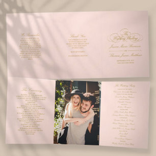 Elegant Blush Pink & Gold Wedding Tri-Fold Program