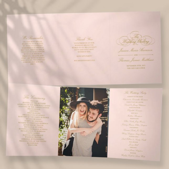 Elegant Blush Pink & Gold Wedding Tri-Fold Program (Creator Uploaded)