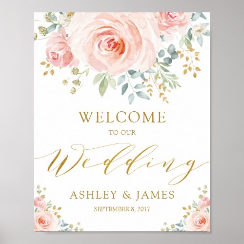 Elegant Blush Pink Gold Wedding Welcome Poster