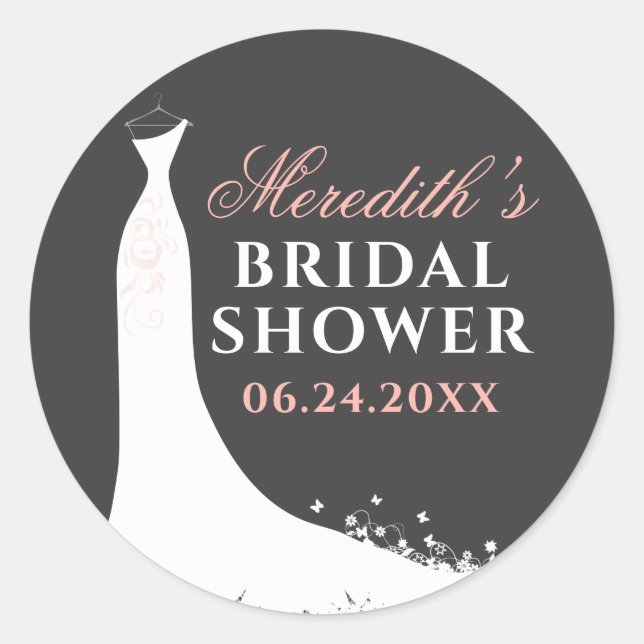 Elegant Blush Pink Gown Bridal Shower Classic Round Sticker (Front)