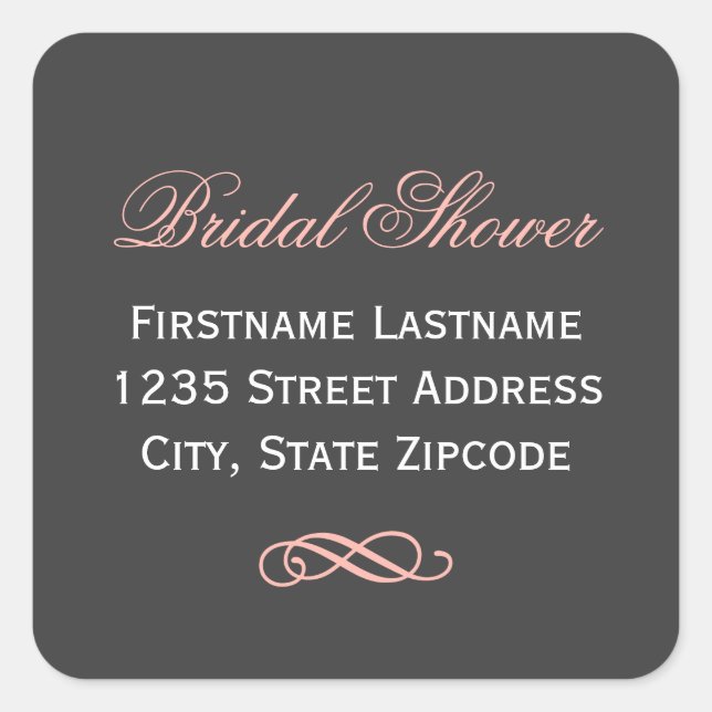 Elegant Blush Pink Gray Bridal Shower Address Square Sticker (Front)
