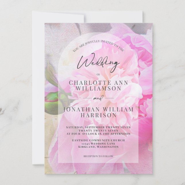 Elegant Blush Pink Gray Floral Arch Wedding Invitation (Front)