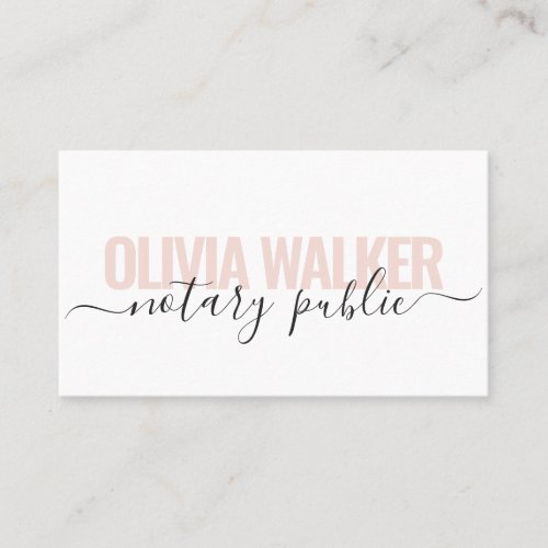 Elegant Blush Pink Gray Girly Notary Public Agent Business Card