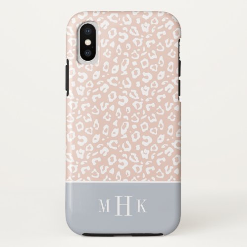 Elegant Blush Pink  Gray Leopard Print Monogram iPhone XS Case