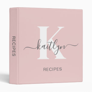 Elegant Blush Pink Gray Script Monogram 3 Ring Binder