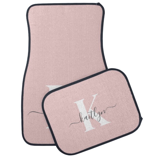 Elegant Blush Pink Gray Script Monogram Car Floor Mat (Set)