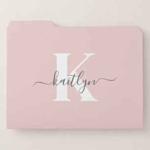 Elegant Blush Pink Gray Script Monogram File Folder