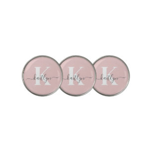 Elegant Blush Pink Gray Script Monogram Golf Ball Marker