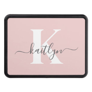 Elegant Blush Pink Gray Script Monogram Hitch Cover