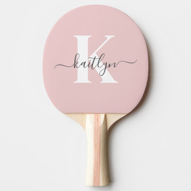 Elegant Blush Pink Gray Script Monogram Ping Pong Paddle (Front)