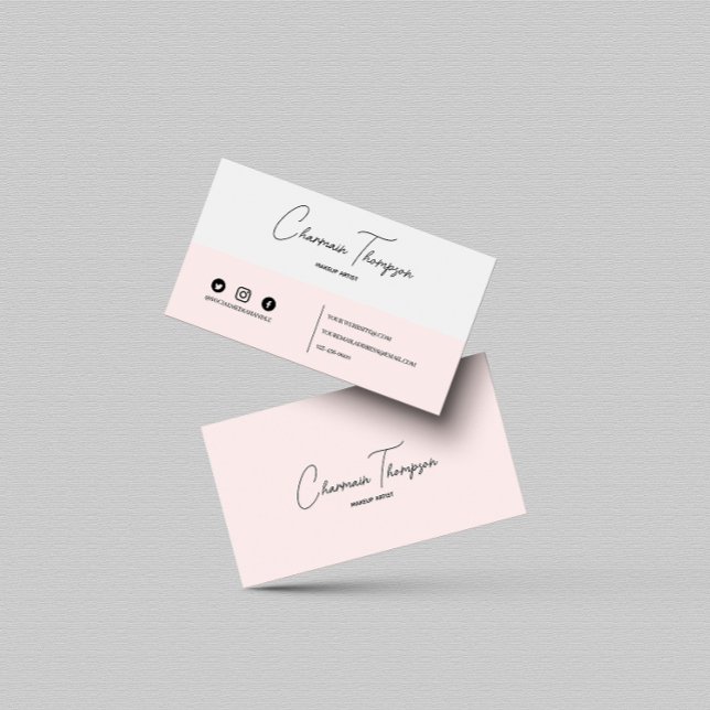 Elegant Blush Pink Gray Social Media  Business Card (Creator Uploaded)