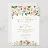 Elegant Blush Pink Green Gold Floral Quinceañera Invitation (Front)